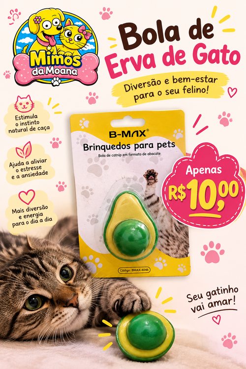 Bola de erva de gato em formato de abacate, para felinos