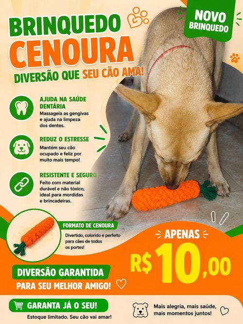 Brinquedo mordedor em formato de cenoura para cães