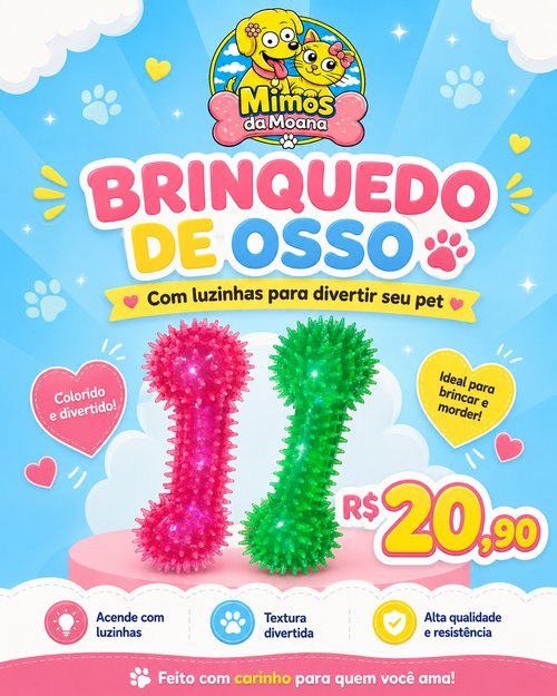 Brinquedo de osso com luzinhas para cães e gatos