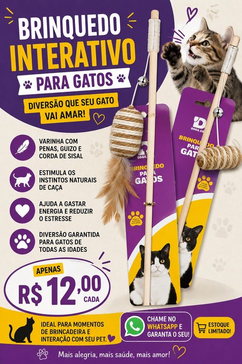 Brinquedo interativo varinha para gatos, com penas e guizo