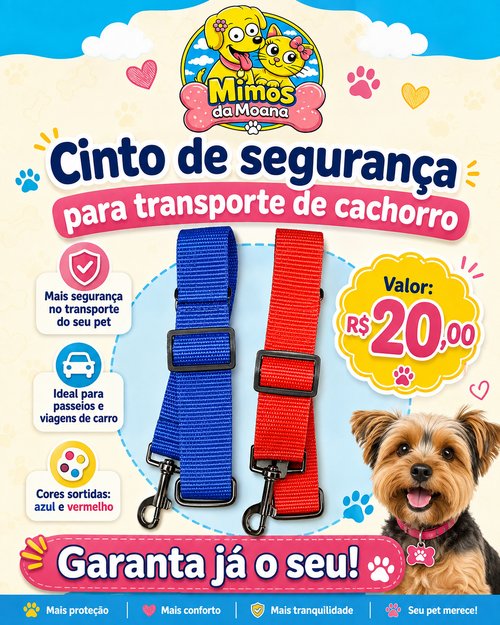 Cinto de segurança para transporte de cachorro no carro