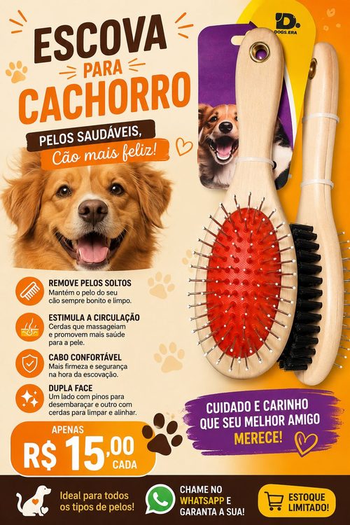 Escova para cachorro de dupla face, cabo de madeira