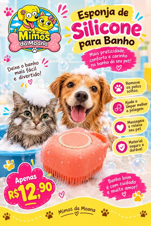 Esponja de silicone para banho de cães e gatos, com cerdas macias