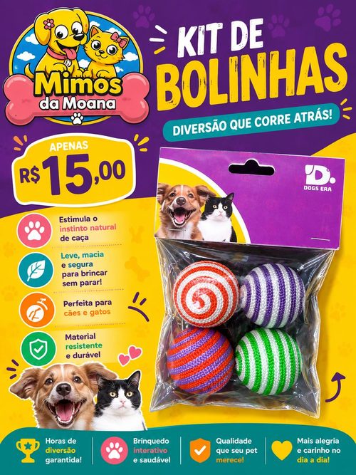 Kit de bolinhas de brinquedo para cães e gatos, 4 unidades coloridas
