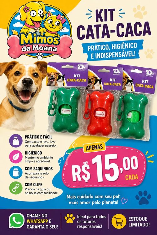 Kit cata-caca com saquinhos e clipe para prender na guia