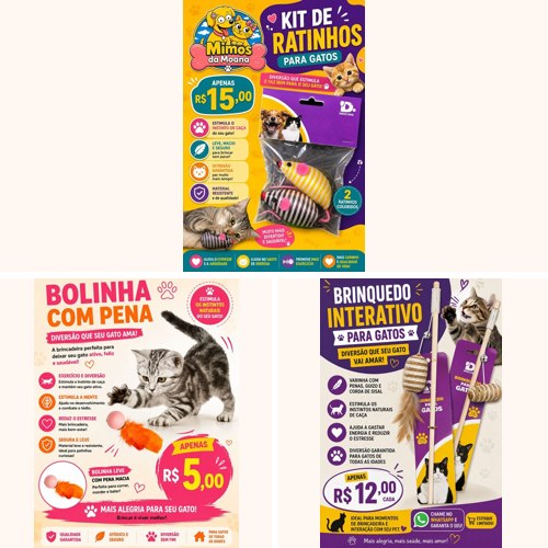 Kit Gato Feliz: kit de ratinhos, bolinha com pena e brinquedo interativo para gatos
