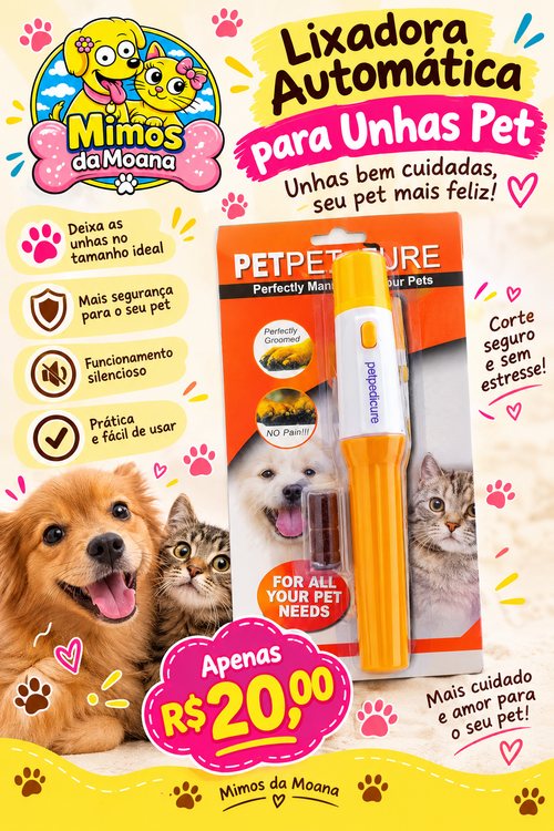Lixadora automática para unhas de cães e gatos, com funcionamento silencioso