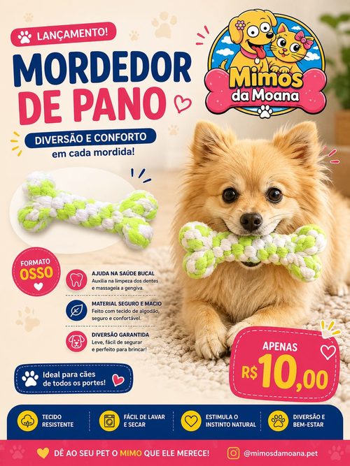 Mordedor de pano em formato de osso para cães