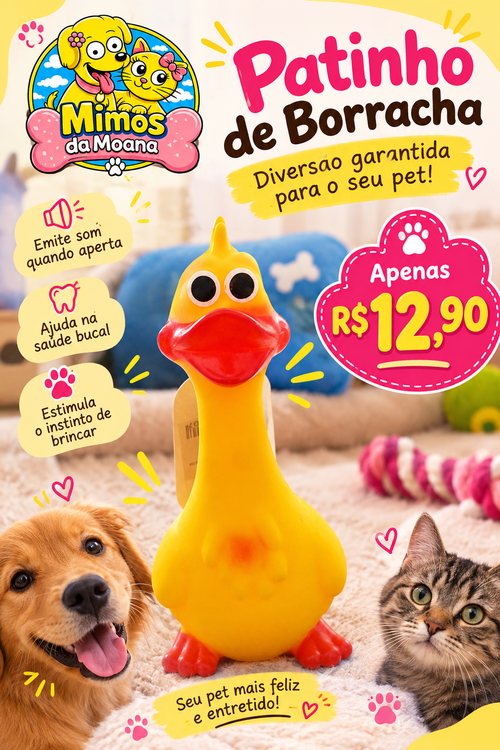 Patinho de borracha amarelo que emite som ao ser apertado