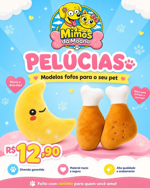 Pelúcias para pet em formato de lua e coxinha de frango