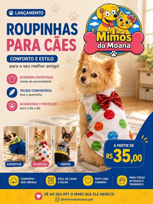 Roupinhas para cães nos estilos esportiva, divertida e heróis